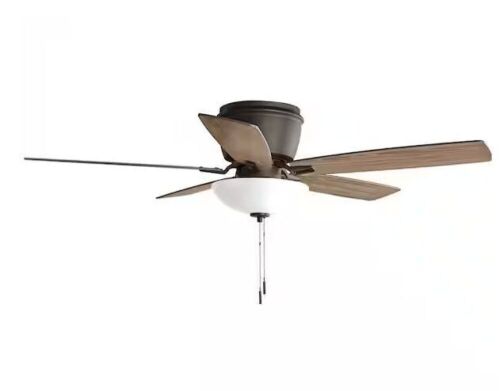 Hampton Bay Melrose 52 in. Indoor LED Hugger Bronze Dry Rated Ceiling Fan with Light Kit and 5 Reversible Blades - Lot 399