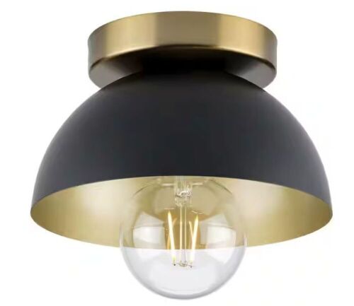 Progress Lighting Eva 7.37 in. 1-Light Matte Black Mid-Century Modern Flush Mount Light - Lot 472
