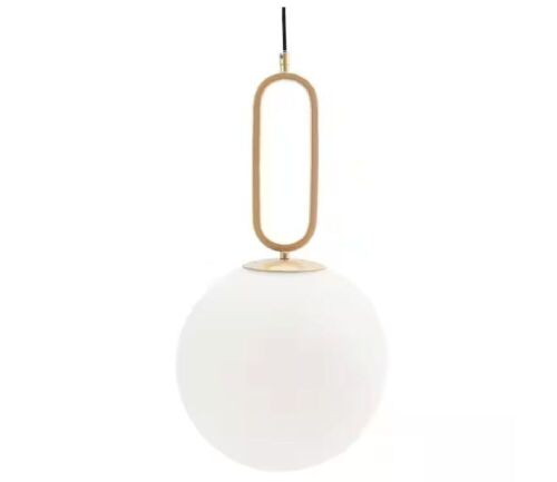 Vidalite Modern Style 60-Watt Opal Gold Accent Glass Globe Pendant Light with Adjustable Height, Frosted White Shade - Lot 478