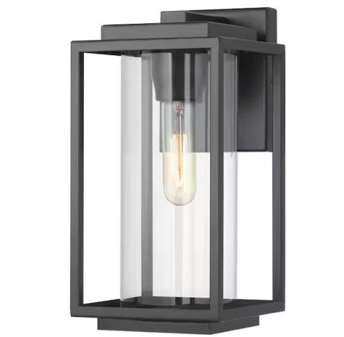 Progress Lighting Macstreet 12 in. 1-Light Matte Black Modern Outdoor Wall Lantern with Clear Glass - Lot 483