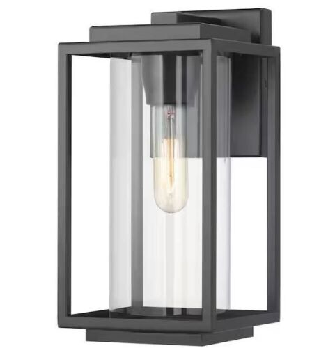 Progress Lighting Macstreet 12 in. 1-Light Matte Black Modern Outdoor Wall Lantern with Clear Glass - Lot 491
