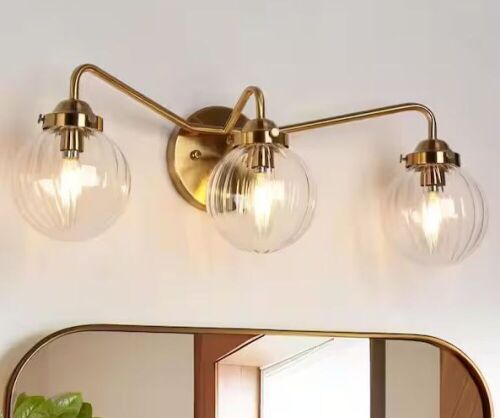 LNC Modern 22 in. 3-Light Plated Brass Vanity Light with Globe Glass Shades - Lot 497