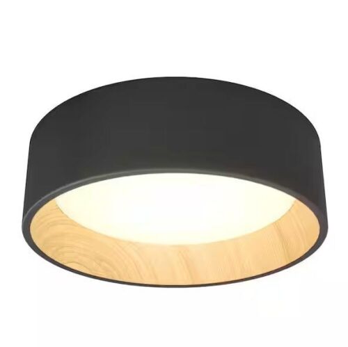 Artika Alton 13 in. 1-Light Modern Black and Wood Integrated LED 3 CCT Flush Mount Ceiling Light Fixture - Lot 584