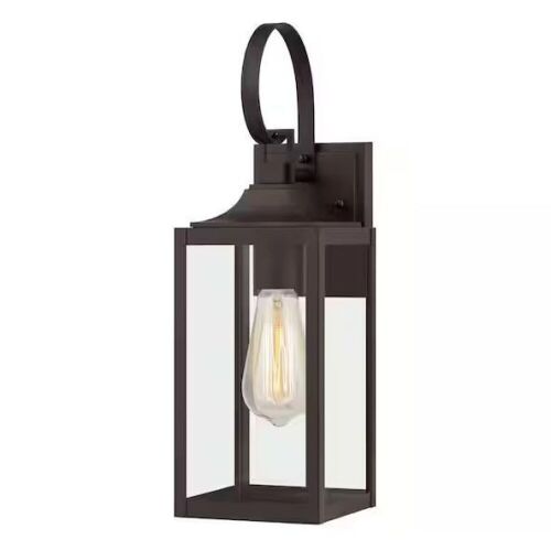 Home Decorators Collection Havenridge 16.6 in. 1-Light Espresso Bronze Hardwired Outdoor Wall Light Lantern Sconce with Clear Glass - Lot 588