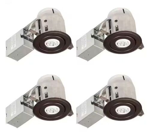 Globe Electric 3 in. Oil Rubbed Bronze IC Rated Swivel Spotlight LED Recessed Lighting Kit, 4-Pack - Lot 596