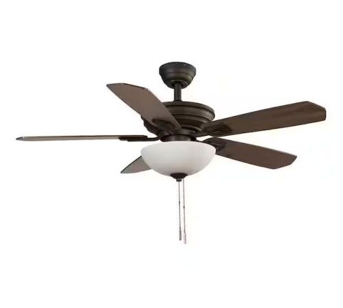 Hampton Bay Wellston II 44 in. Indoor LED Bronze Dry Rated Downrod Ceiling Fan with Light Kit and 5 Reversible Blades - Lot 599