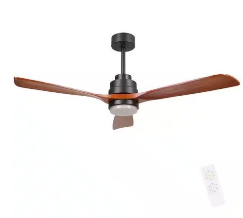 MODERN HABITAT AuraVista 52 in. Indoor Black Modern Medium Red Oak Ceiling Fan with LED Light Bulbs and Remote Control - Lot 680