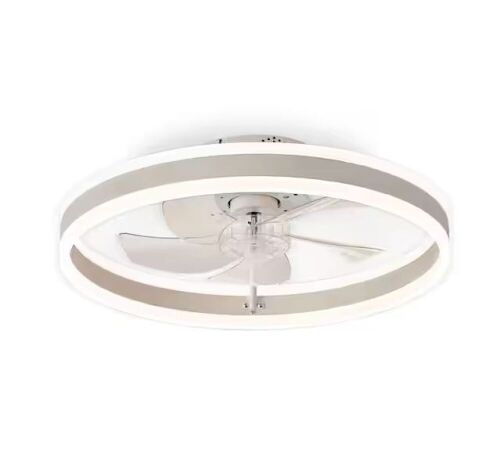 HINNIXY 20 in. Smart Indoor Matte White Flush Mount Color Changing LED Ceiling Fan with Light Kit and Remote and App Control - Lot 682