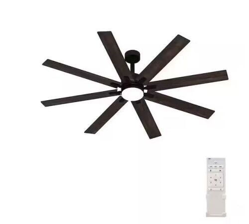 FUFU&GAGA 72.7 in. Integrated LED Indoor/Outdoor Ceiling Fan with Light Kit and Remote Control, 8-Blade Black Propeller Ceiling Fan - Lot 684