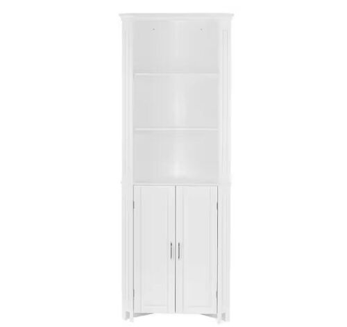 RiverRidge Home Somerset 26 in. W x 18.31 in. D x 70 in. H White Tall Corner Bathroom Cabinet Storage Organizer with Doors - Lot 696