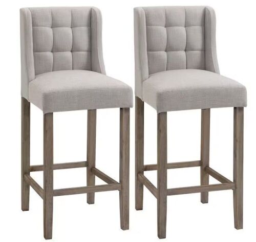 HOMCOM 41.75 in. Cream White Low Back Metal Foot Rest Bar Height Bar Stool with Tufted Upholstered Pub Seat, Set of 2 - Lot 697