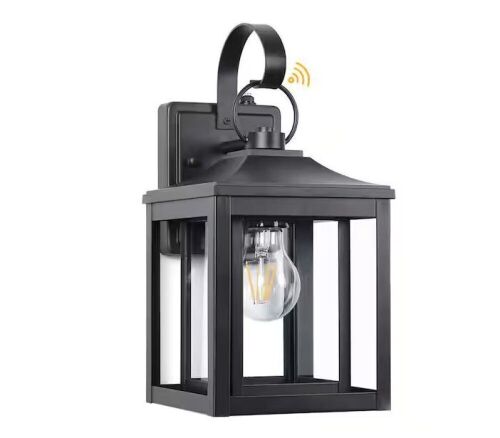 LamQee 1-Light Black Outdoor Glass Hardwired Wall Lantern Sconce withBlack Dusk to Dawn Sensor - Lot 762