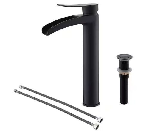 Phiestina Single-Handle Tall Waterfall Vessel Sink Bathroom Faucet Matte Black - Lot 778