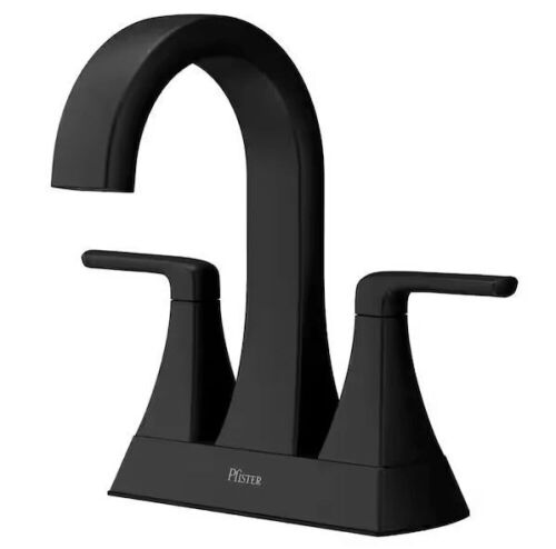 Pfister Bruxie 4 in. Centerset Double Handle High Arc Bathroom Faucet with Drain Kit Included in Spot Defense Matte Black - Lot 789