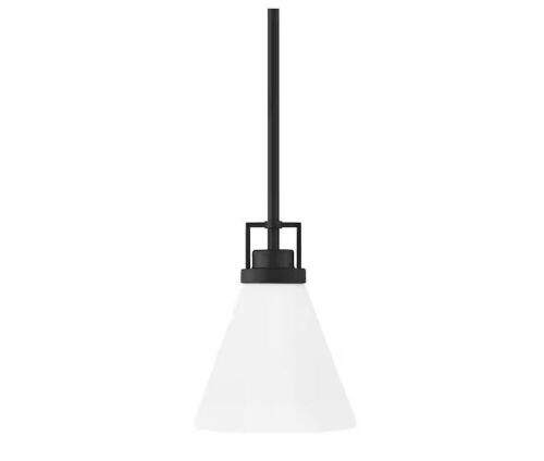 Home Decorators Collection Clermont 1-Light Midnight Black Shaded Pendant Light with Milk White Glass Shade - Lot 860
