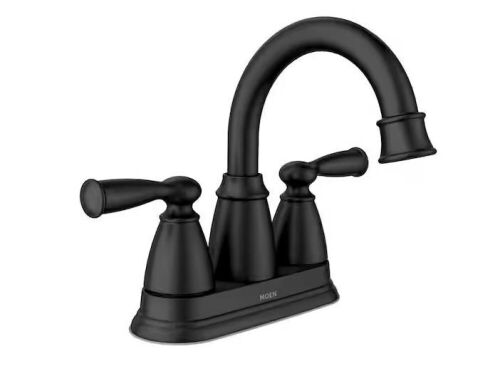 MOEN Banbury 4 in. Centerset Double Handle High-Arc Bathroom Faucet in Matte Black - Lot 880
