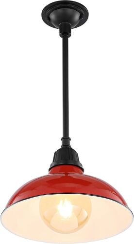 JONATHAN Y Jasper 12.25 in. 1-Light Red Farmhouse Industrial Indoor/Outdoor Iron LED Pendant - Lot 657
