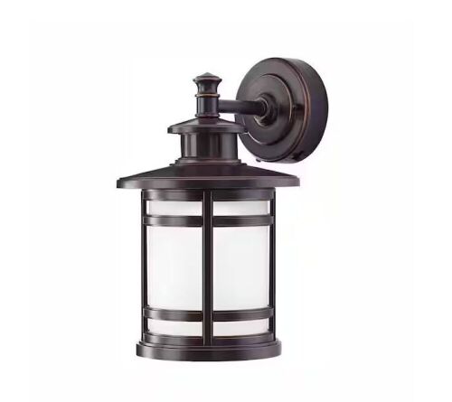 Home Decorators Collection 13 in. Oil-Rubbed Bronze Motion Sensing Integrated LED Hardwired Outdoor Wall Light Lantern Sconce - Lot 658