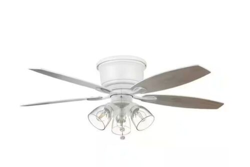 Hampton Bay Stoneridge 52 in. Indoor LED Matte White Hugger Ceiling Fan with Light Kit, 5 Reversible Blades and Reversible Motor - Lot 741