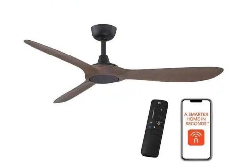 Home Decorators Collection Tager 52 in. Smart Indoor/Outdoor Matte Black with Whiskey Barrel Blades Ceiling Fan with Remote Powered by Hubspace - Lot 746