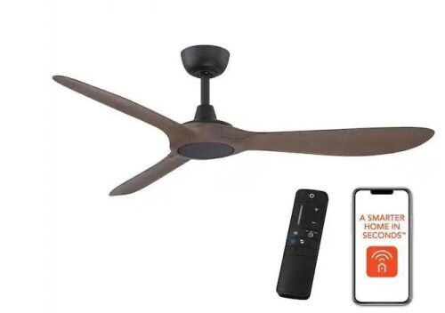 Home Decorators Collection Tager 52 in. Smart Indoor/Outdoor Matte Black with Whiskey Barrel Blades Ceiling Fan with Remote Powered by Hubspace - Lot 749