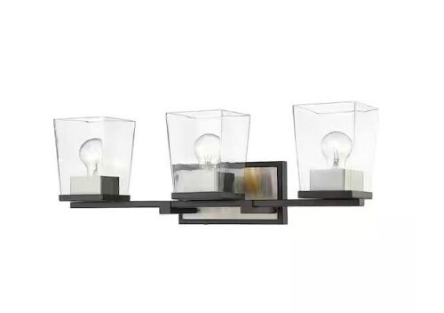 Bleeker Street 25 in. 3-Light Matte Black and Brushed Nickel Vanity Light with Clear Glass - Lot 751