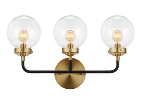 JONATHAN Y Caleb 3-Light 22 in. Brass/Black Wall Sconce - Lot 752