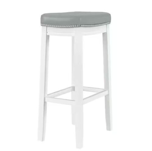Linon Home Decor Concord 32.25 in. White and Light Gray Backless Wood Bar Stool with Faux Leather Seat - Lot 845