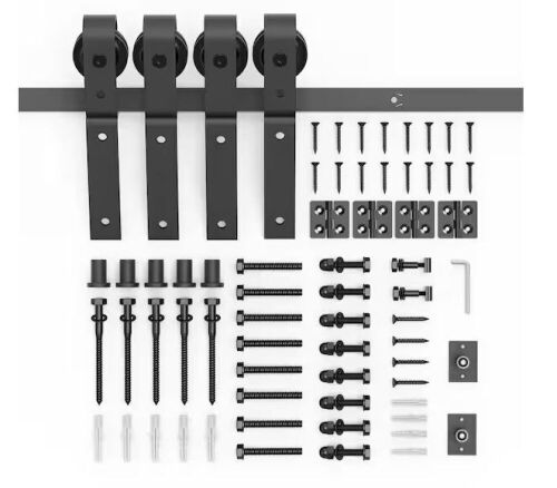 5 ft. J-Shaped Bi-Fold Sliding Barn Door Kit for 4 Doors, Black Steel - Lot 846