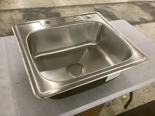 eModernDecor Top Mount Drop-In Stainless Steel 18-Gauge 25 in. x 22 in. x 9 in. Deep 4-Faucet Holes Single Bowl Kitchen Sink - Lot 871