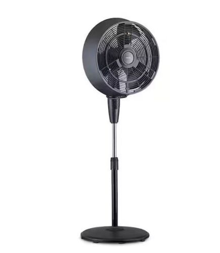 NewAir 18 in. 3-Speed Wide-Angle Oscillating Outdoor Misting Fan and Pedestal Fan for Cool Down 500 sq. ft. - Black - Lot 126