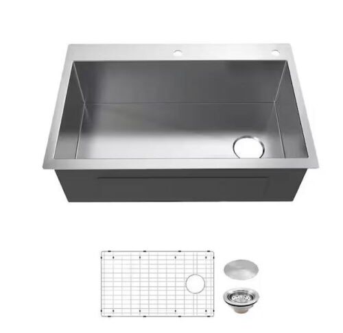 Glacier Bay Professional Zero Radius 33 in. Drop-In Single Bowl 16 Gauge Stainless Steel Kitchen Sink with Accessories - Lot 131