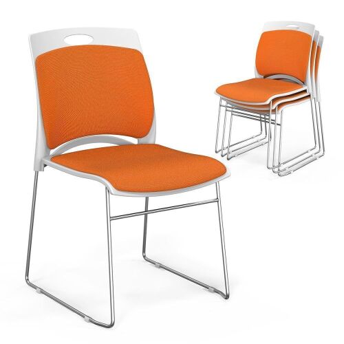 Office Stackable Chairs Set with Metal Sled Base Orange, 4 Pack  - Lot 534
