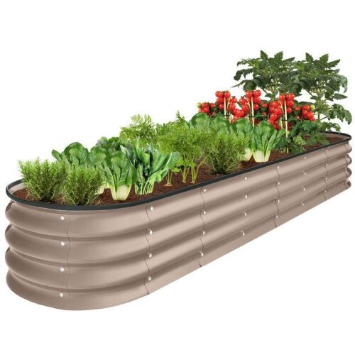 Outdoor Metal Raised Oval Garden Bed for Vegetables, Flowers - 8x2x1ft - Lot 827