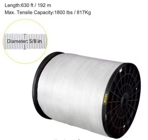 VEVOR 1800 lbs. Polyester Pull Tape 630 ft. x 5/8 in. Flat Tape for Wire and Cable Conduit Work Variable Functions, White - Lot 118