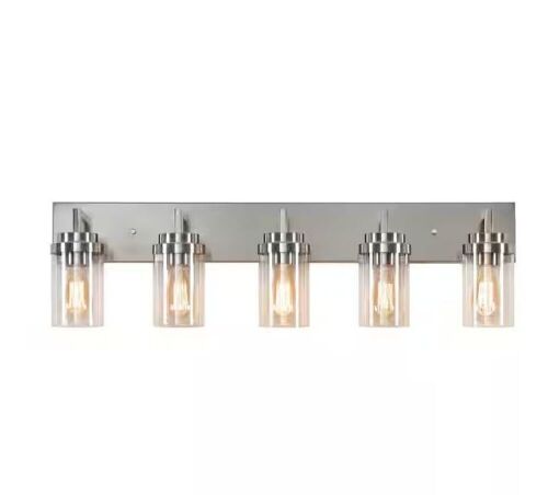KAWOTI 36 in. 5-Light Brushed Nickel Vanity Light with Clear Glass Shade - Lot 1039