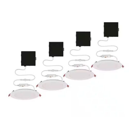 Commercial Electric Ultra Slim Integrated LED 6 in Round Adj Color Temp Canless Recessed Light, White 4-Pack - Lot 917