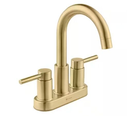 Glacier Bay Dorind 4 in. Centerset Double Handle High-Arc Bathroom Faucet in Matte Gold - Lot 987