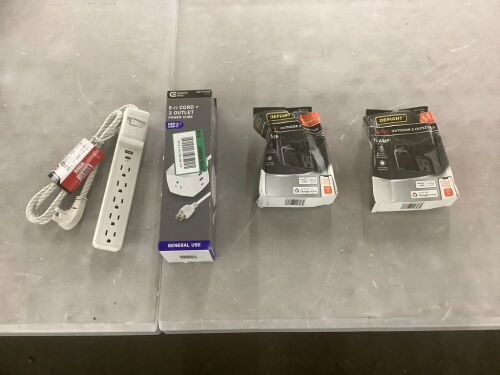 Surge Protector Strip, 5' 3 Outlet Cord, & (2) Outdoor 2 Outlet Plugs - Lot 1016
