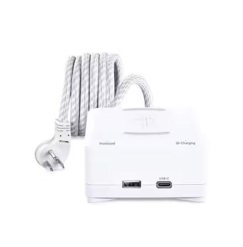 Lot of (2) CyberPower 5 ft. 2-Outlet Surge Protector with Qi Charger, Power Cord, 1 USB-A, 1 USB-C PD - Lot 1046