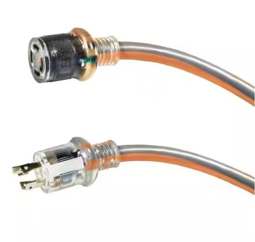 RIDGID 25 ft. 10/4 Heavy Duty Outdoor L14-30 Amp Generator Extension Cord with Lighted End, Orange/Grey - Lot 1074