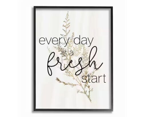 Stupell Industries "Everyday Fresh Start Text Script Gold Black Nature" by Daphne Polselli Framed Country Wall Art Print 16 in. x 20 in. - Lot 1083