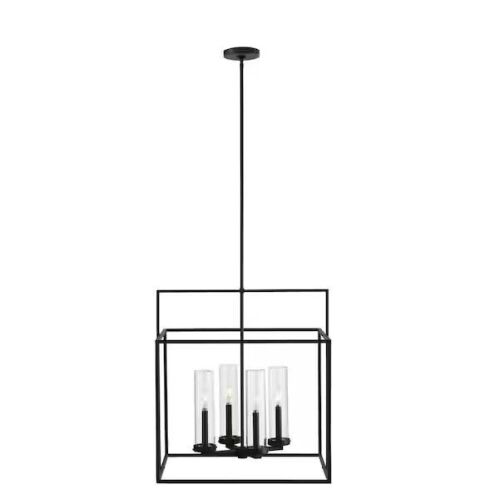 Home Decorators Collection Haven View Modern 4-Light Black Double Frame Outdoor Chandelier with Clear Glass - Lot 74