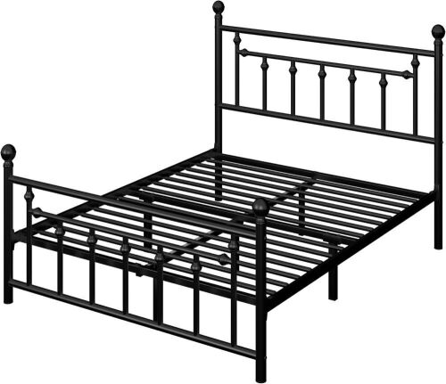 Allewie 14 Inch Queen Size Metal Platform Bed Frame with Victorian Vintage Headboard and Footboard - Lot 75