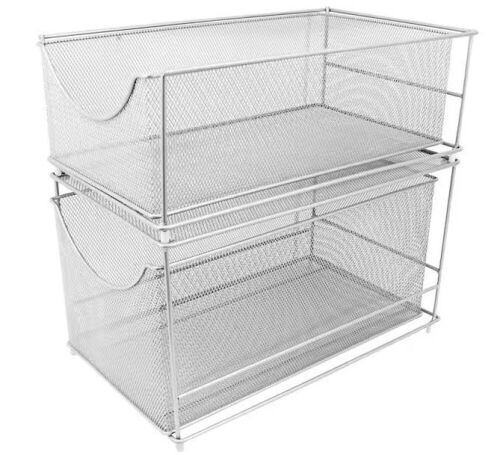 Sorbus 2 Piece Storage Organizer Silver Metal Mesh Pull-Out Organizer - Lot 1045