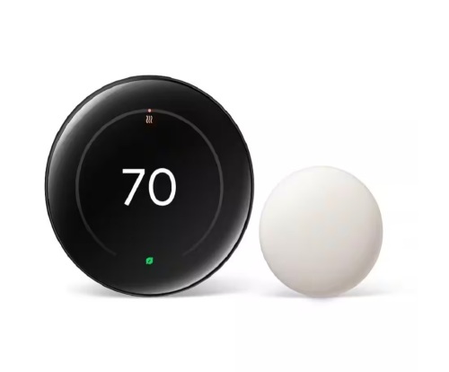 Google Nest Learning Thermostat (4th Gen) with Nest Temperature Sensor (2nd Gen) - Polished Obsidian - Lot 61