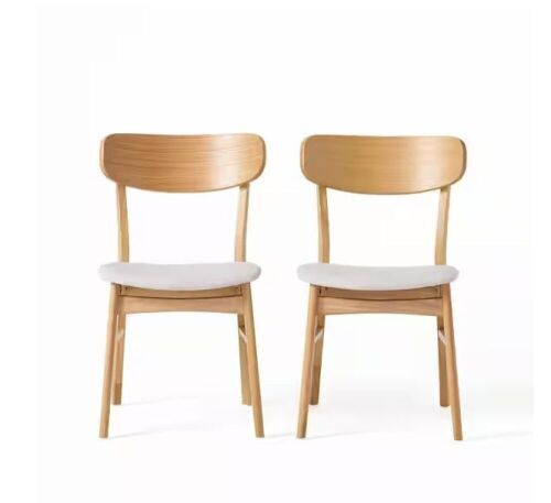 Noble House Lucious Light Beige and Oak Dining Chairsm, Set of 2 - Lot 942