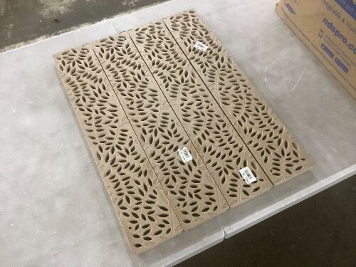 Lot of (4) NDS Spee-D Channel Drain Grate, 4-7/16 in. wide X 2 ft. long, Decorative Botanical Design, Sand Plastic - Lot 982
