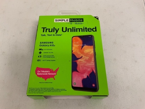 Simple Mobile by TMobile Samsung Galaxy A10e Phone, Appears new, Sold as is - Lot 62
