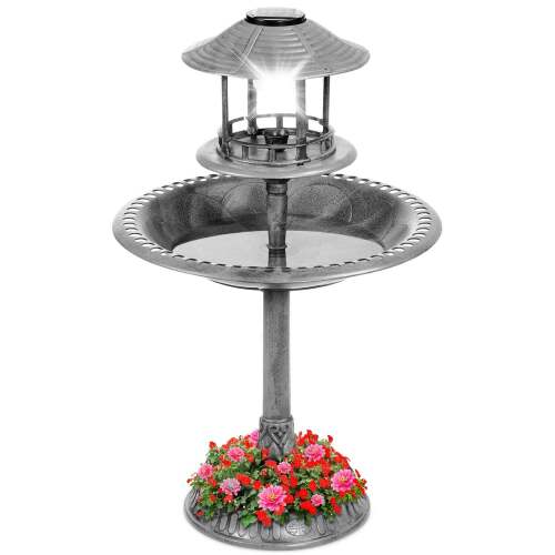 Solar Lighted Outdoor Pedestal Bird Bath w/ Planter, Decorative Bird Cage - Lot 6453